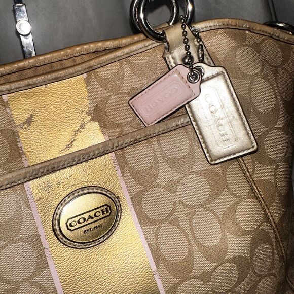 Authentic Coach Peyton Signature Shoulder Tote Bag 19816 Pink Gold Khaki - Picture 8 of 16